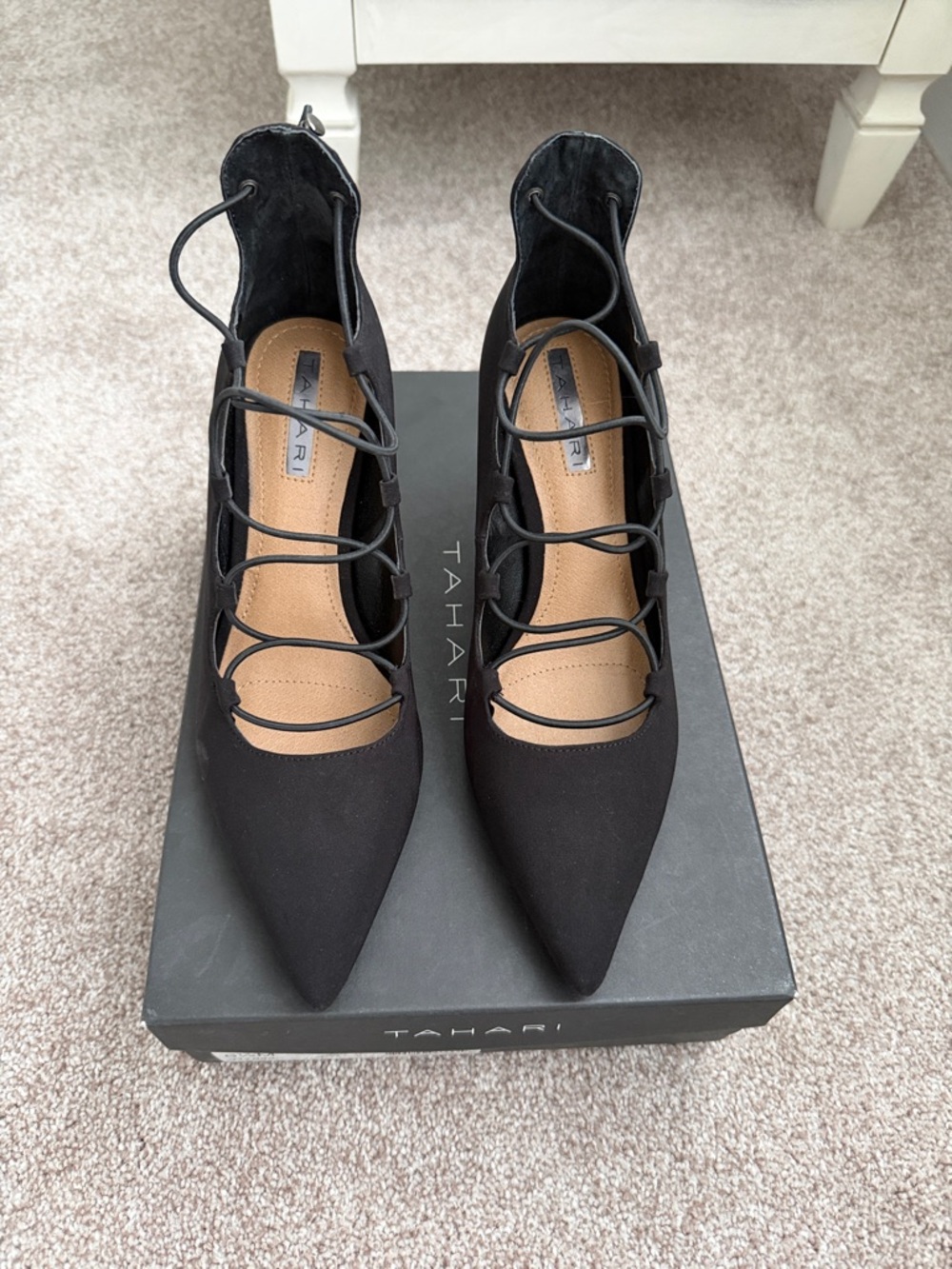 Tahari Black Lace-Up Pointed-Toe Heels